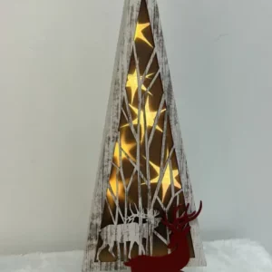 Árvore de madeira c/renas e led 45cm