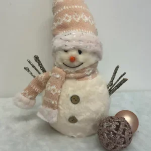 Boneco de neve com cachecol e gorro rosa 30cm