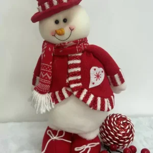 Boneco de neve em pé cachecol vermelho e branco 38cm