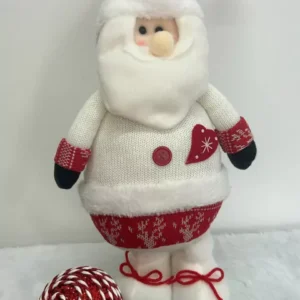 Papai Noel em pé roupa branca e vermelha 38cm