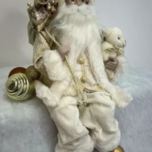 Papai Noel dourado e branco sentado 30cm