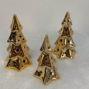 Jogo 3 árvores douradas porcelana