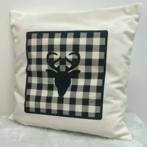 Capa para almofada com rena xadrez preta e branca