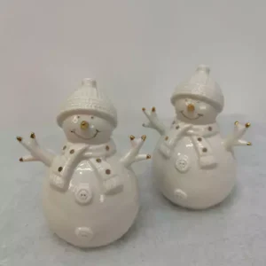 Jogo 2 bonecos de neve brancos porcelana