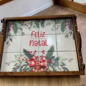 Bandeja de azulejo Feliz Natal 43x33cm