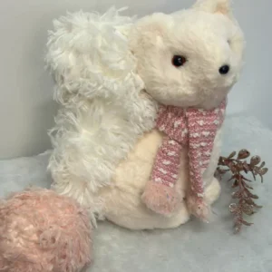 Raposa sentada creme cachecol rosa 25cm