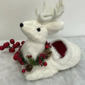 Rena branca deitada colar de pinha 18cm