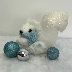 Esquilo branco cachecol azul 15cm