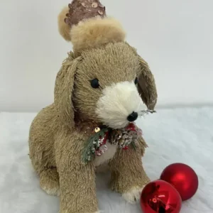 Cachorro sentado gorro rosa 19cm