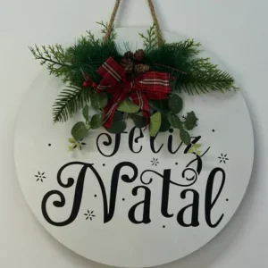 Quadro decorativo branco c/ marrom Feliz Natal