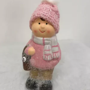 Menina em pé rosa Resina