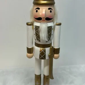 Quebra nozes branco e dourado com espada 38cm