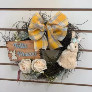 Guirlanda de Páscoa com coelho e plaquinha 30cm