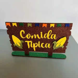 Placa de madeira com EVA Comida Típica 24x16cm