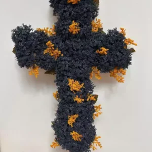 Pick cruz com flores azul marinho e amarelo