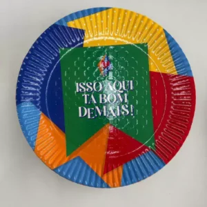 Prato laminado colorido Isso Aqui tá Bom Demais 31,5cm