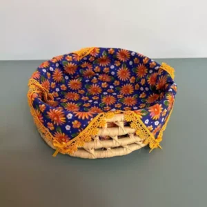 Cesta redonda de palha de carnaúba decorada 20x7cm