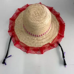 Chapéu de palha com renda e tranças tam. adulto