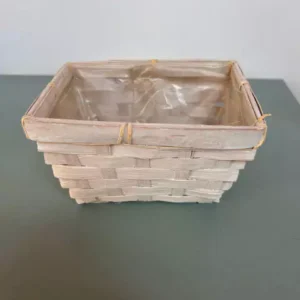 Cesta retangular bambu branca 15x12x10cm