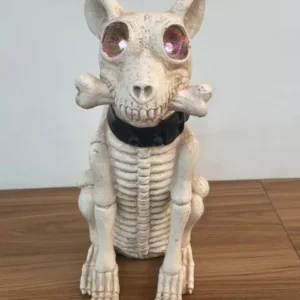Cachorro esqueleto resina com led 39cm