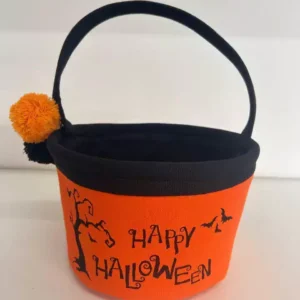 Cesta tecido laranja Happy Halloween 20x20x12cm