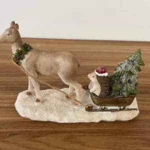 Rena com trenó resina bege 13cm