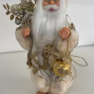 Papai Noel em pé branco e dourado 30cm