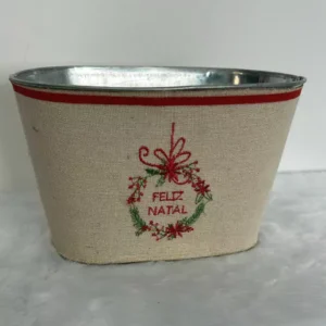 Vaso decorativo de metal bege e verm.