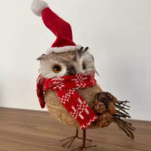 Coruja natural com gorro 20cm