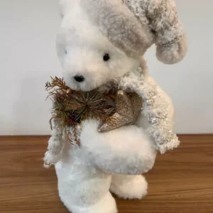 Urso em pé branco com gorro prata 43cm