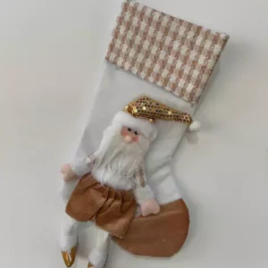 Meia Noel branco e dourado 50cm