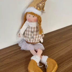 Menina sentada branco e dourado 50cm