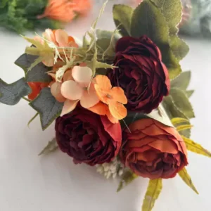 Galho de rosas cor laranja outonados 30cm