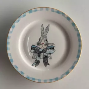 Kit com 6 pratos de sobremesa branco e azul xadrez