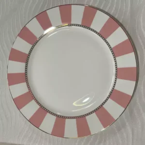 Kit com 6 pratos rasos branco e rosa