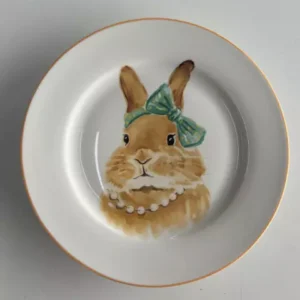 Kit com 6 pratos de sobremesa coelha com laço
