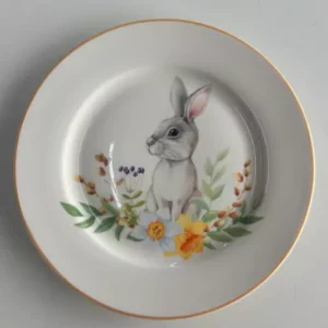 Kit com 6 pratos de sobremesa coelho e flores