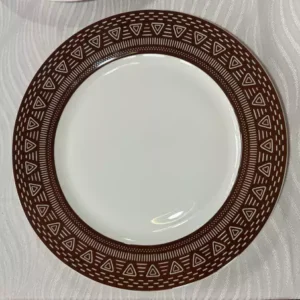 Kit com 6 pratos rasos marrom e branco