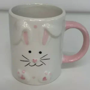 Caneca cerâmica branca e rosa 9cm