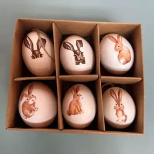 Pendente ovo cx com 6 unid branco e marrom