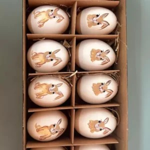 Pendente ovo caixa com 12 unid branco com coelhinho