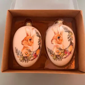 Pendente ovo cx com 2 unid com coelho e flores