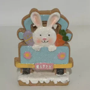 Coelho no carrinho de resina 12cm