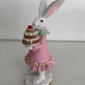 Coelha com vestido rosa e bolo de resina 27cm