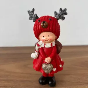 Menina vestido vermelho em resina 11cm