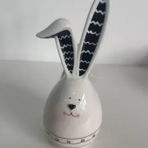 Coelho de porcelana branco com preto 22cm