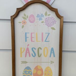 Quadro de madeira Feliz Páscoa 49,5x28cm