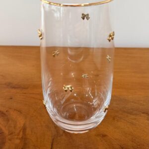 Copo água vidro com laços rosa 15x8x8cm