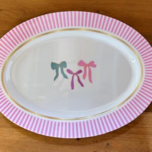Travessa melamina oval laços rosa listrada 35cm