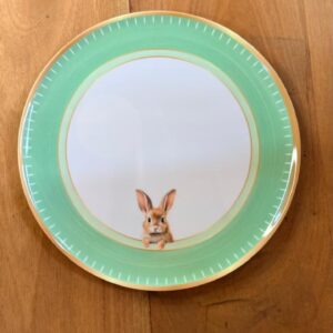 Prato raso melamina borda verde e dourado 25cm